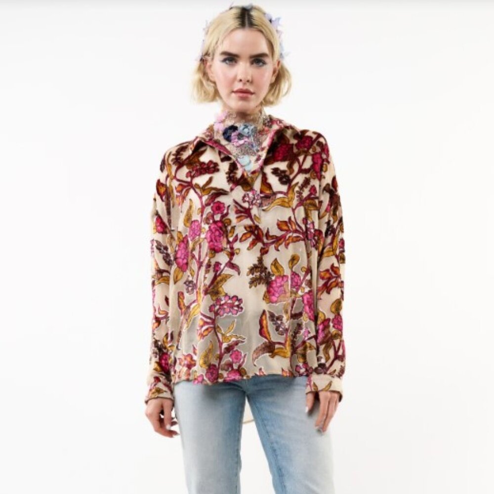 ARATTA Floral Burnout Velvet Holiday Jewels Blouse